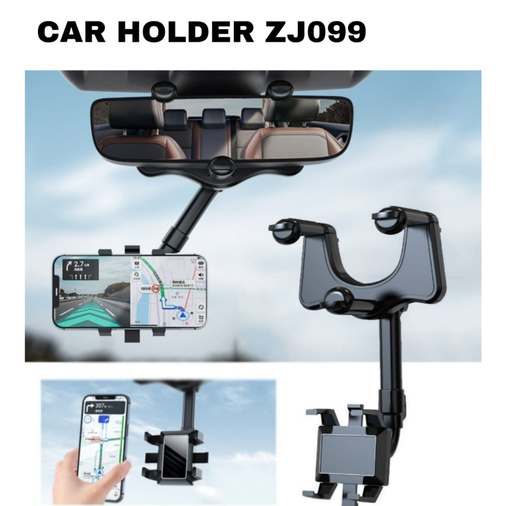 Car Holder HP GPS Holder Mobil Spion Handphone Fleksibel Jepit Kaca Spion Putar 360 Derajat Multifungsi Spion Mobil