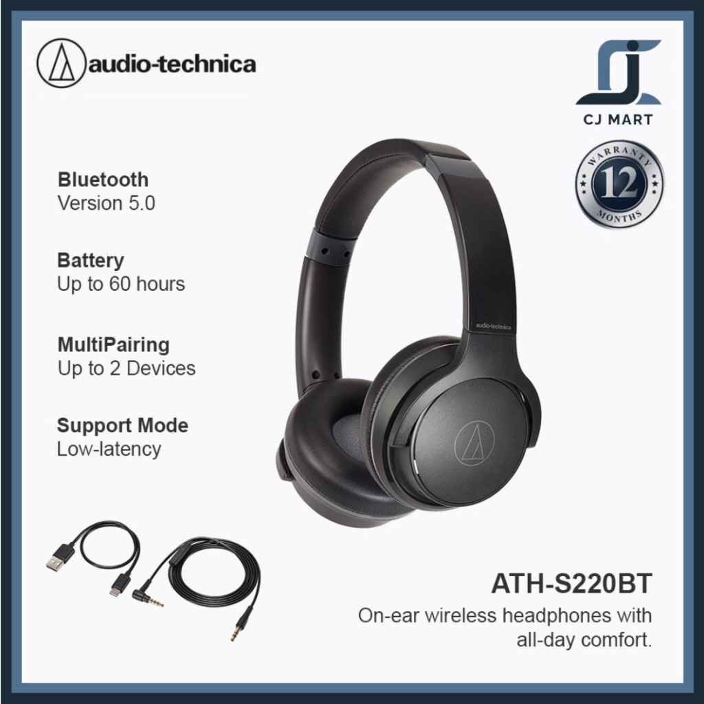 Audio Technica ATH-S220BT / S220 BT Bluetooth Headphone Headset On-Ear
