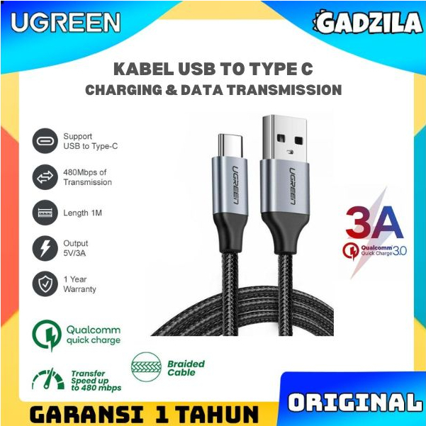 UGREEN Kabel Charger USB To Type C Cable Data Fast Charging 3A Samsung Oppo Vivo US288