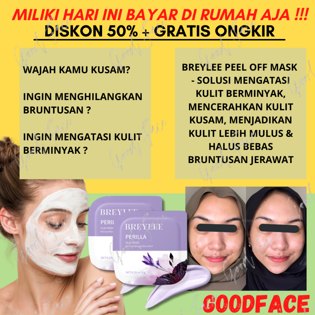 Masker Wajah Penghilang Jerawat BREYLEE ALOE VERA | PERILLA | ORANGE BLOSSOM | TEA TREE CLAY MASK - (1pc)