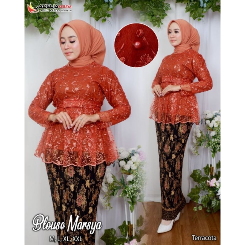 ( COD ) Setelan kebaya blouse marsya - kebaya modern - outfit kekinian - bahan tulle bordir - pakaian pesta keluarga, kondangan, baju wisuda ataupun akad