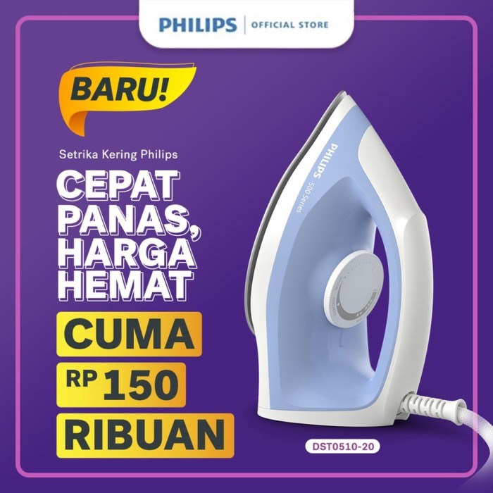 Philips Setrika Anti Lengket Philips DST0510 Gosokan Seterika Philips Terbaru Garansi Resmi