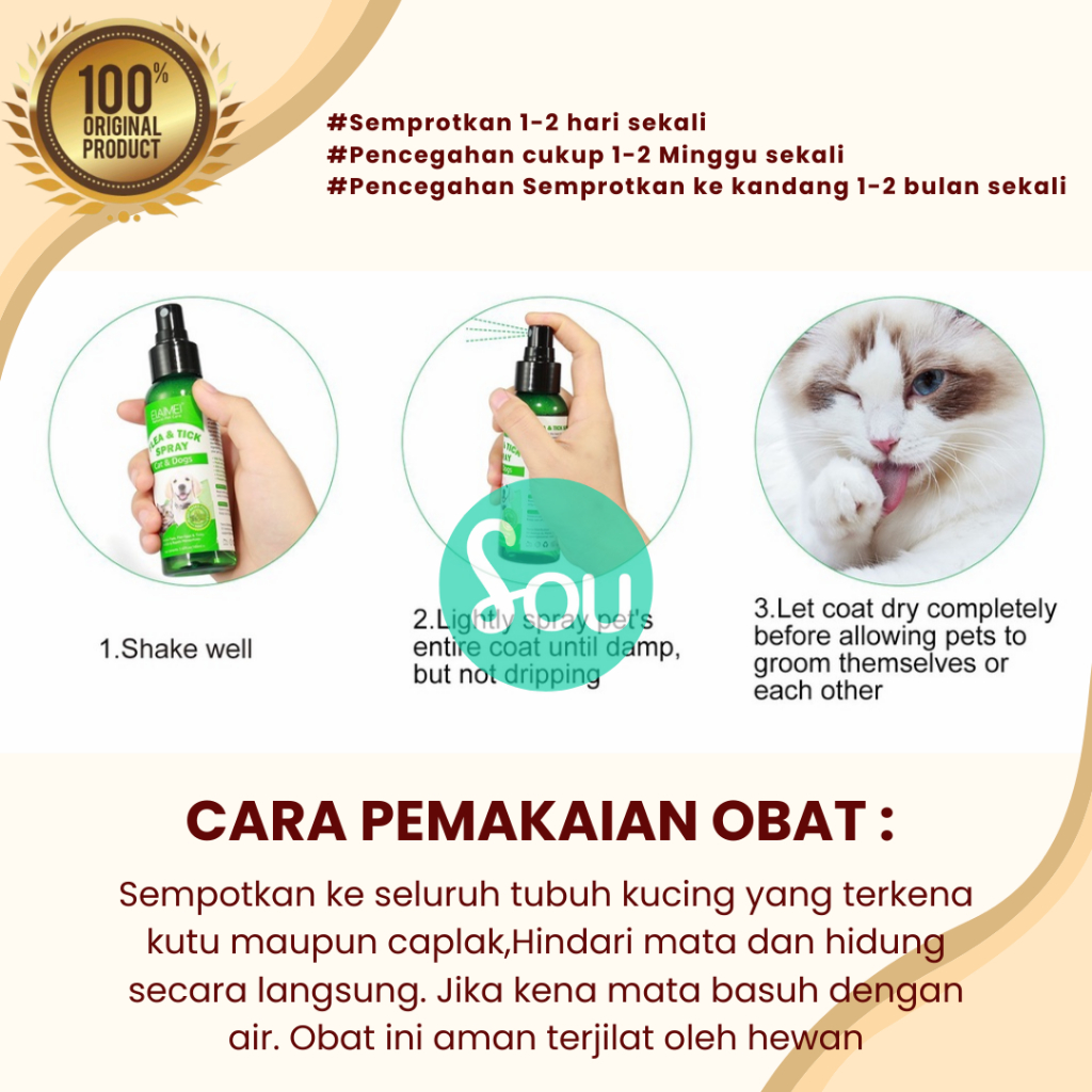 Obat Kutu Kucing Anjing Semprot Spray Ampuh Herbal Aman Terjilat