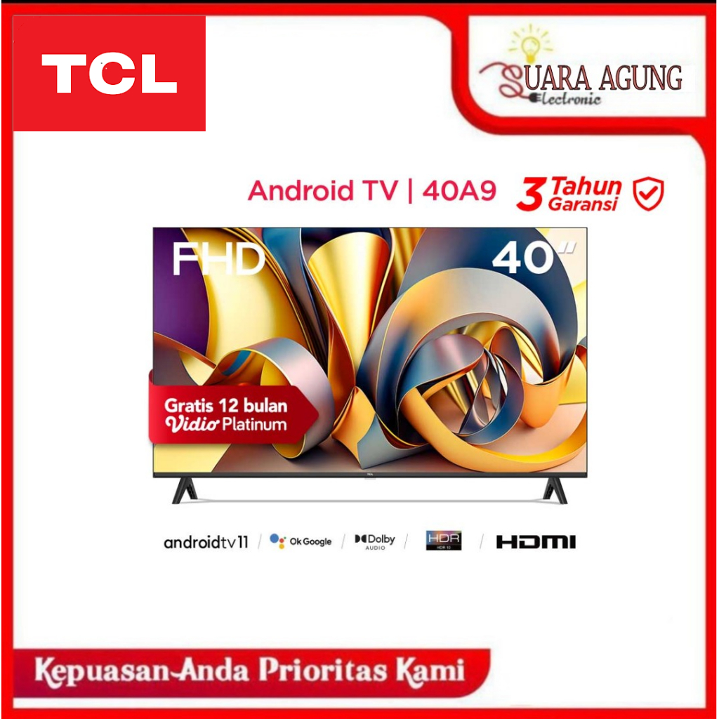 TCL 40A9 inch Smart Digital TV - Android 11.0 - Garansi Resmi TCL