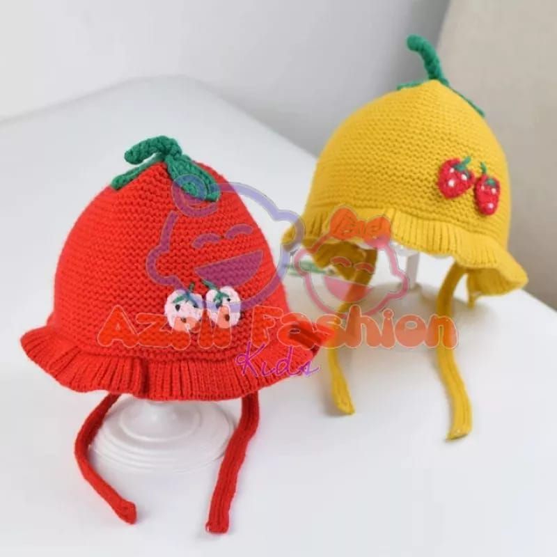 [rumahbayipdg] Topi kupluk bayi bonnet ruffle hat baby girl // kupluk anak bayi strawberry