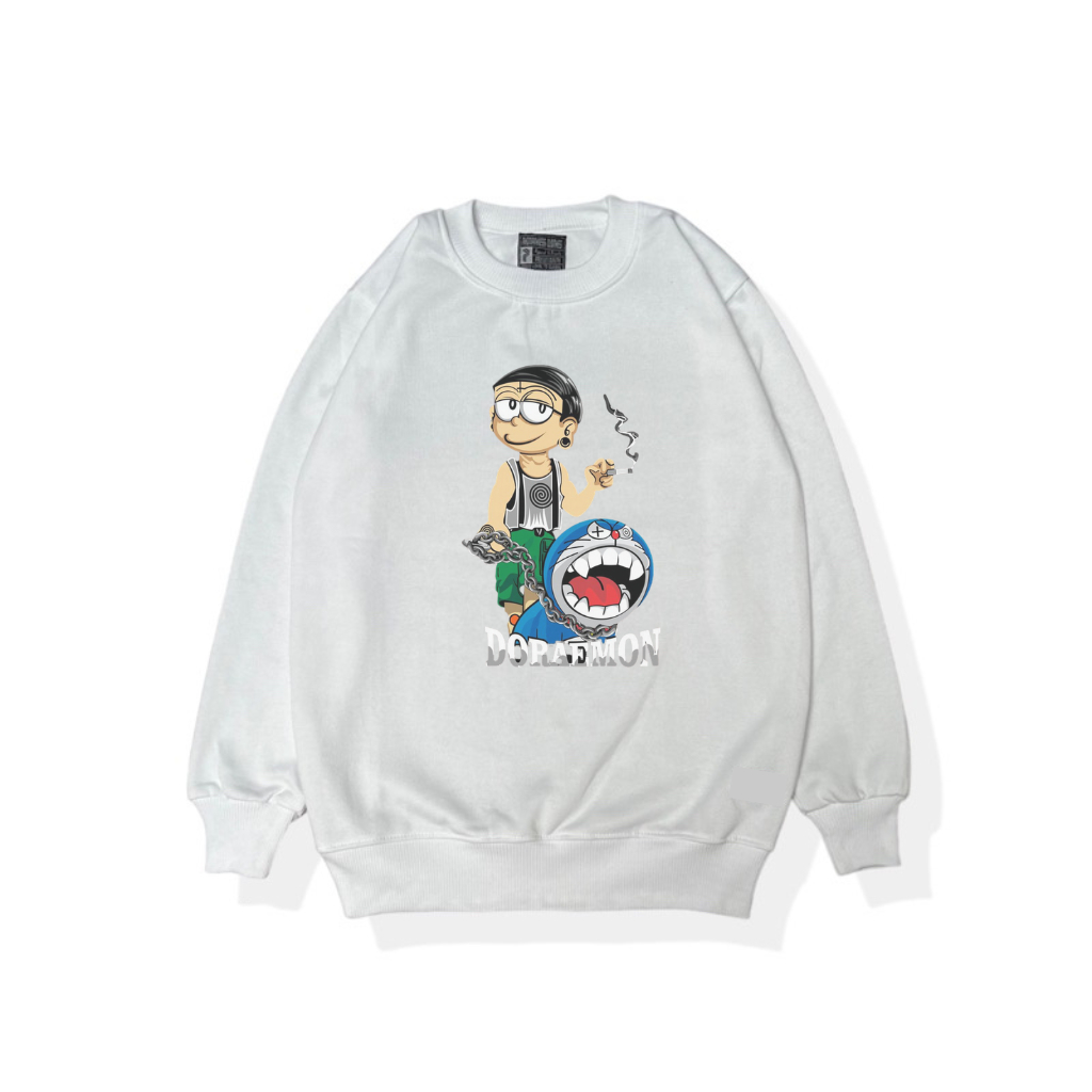 (COD) Sweater Crewneck Polos Sablon Doraemon bahan katun basic pria / wanita, Murah