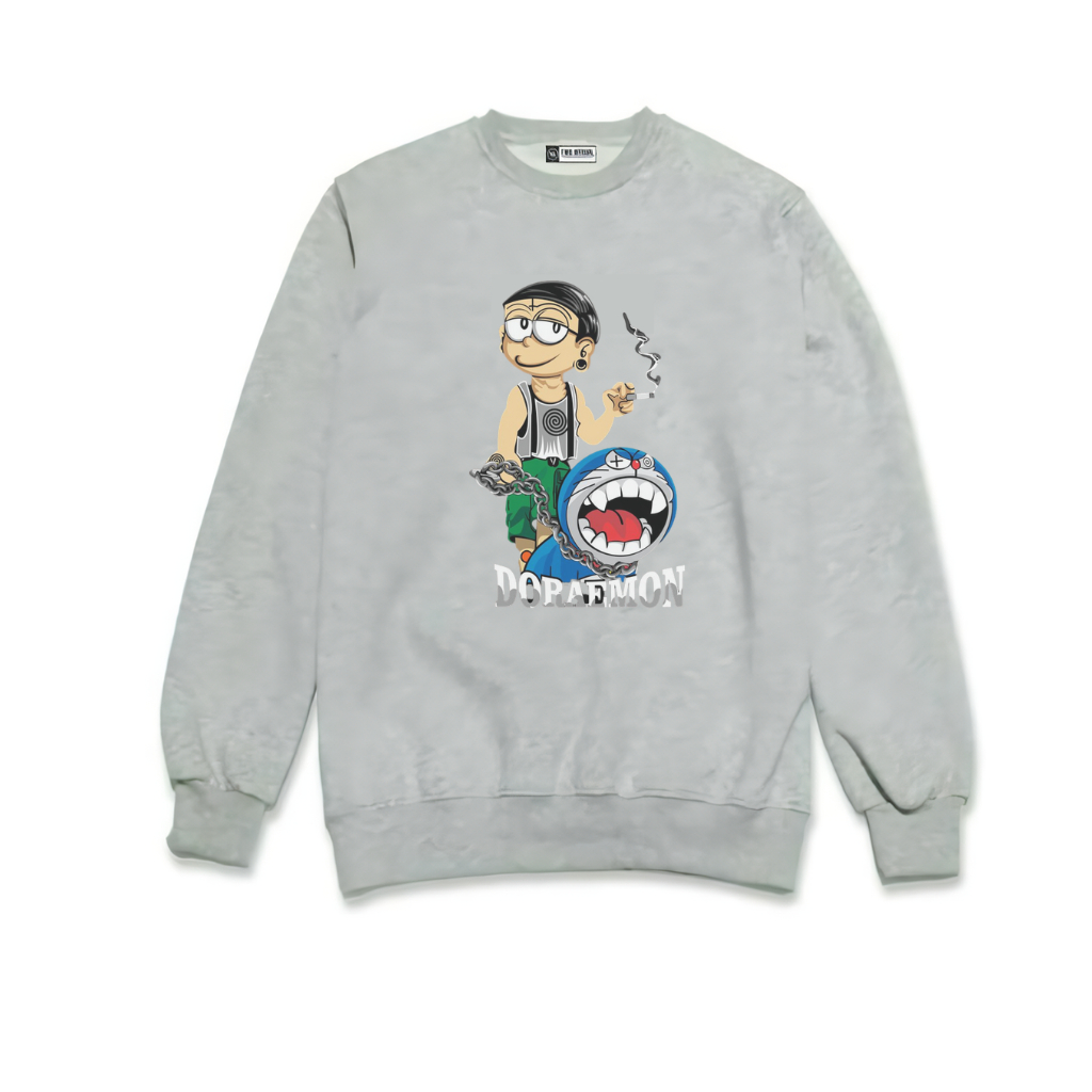 (COD) Sweater Crewneck Polos Sablon Doraemon bahan katun basic pria / wanita, Murah