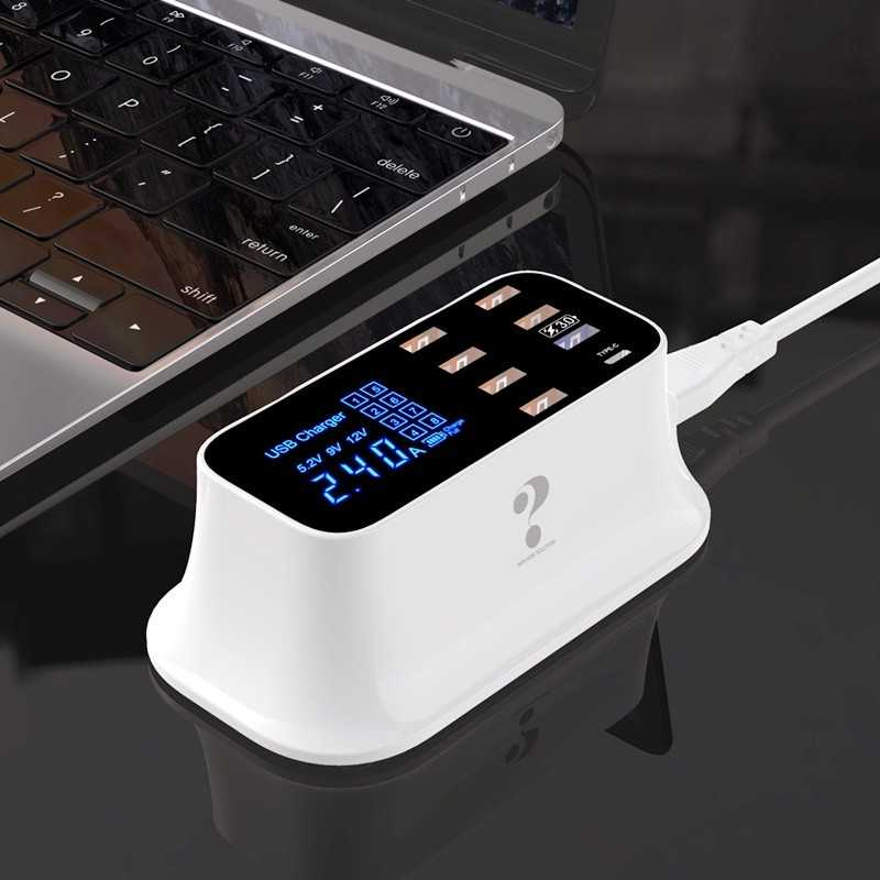 USLION Charger USB Station USB Type C + Type A 8 Port LED Display - YC-CDA19Q