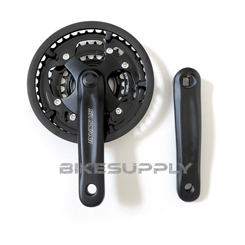 Crank Set (Crankset) Sepeda Merk SR Suntour Triple 3 Speed 24 - 34 - 42T BCD 104 mm Warna Hitam Blac