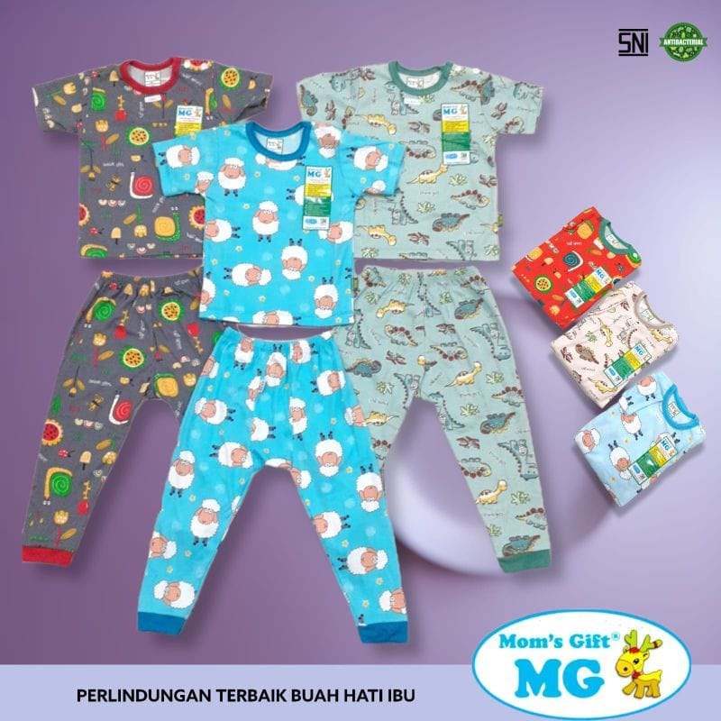 MOM'S GIFT Setalan Baju Pendek Celana Panjang Motif Full Print Uk S, M, L, XL, SNI