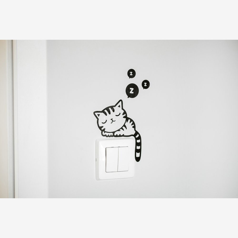 Sticker Dinding Wallpaper Sleeping Cat Sticker Wall Dekorasi