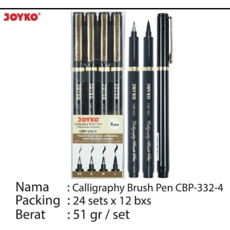

[ SET ISI 4 ] PENA KUAS KALIGRAFI JOYKO CBP-332-4 / CALLIGRAPHY BRUSH PEN
