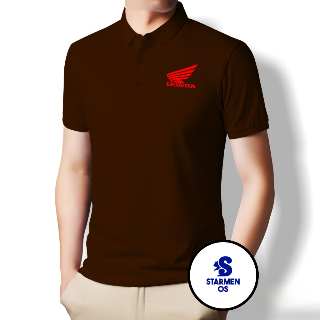 Kaos Wangki Polo T-Shirt Pria Kerah Polos Logo HONDA MERAH ( 20 WARNA ) Part 1