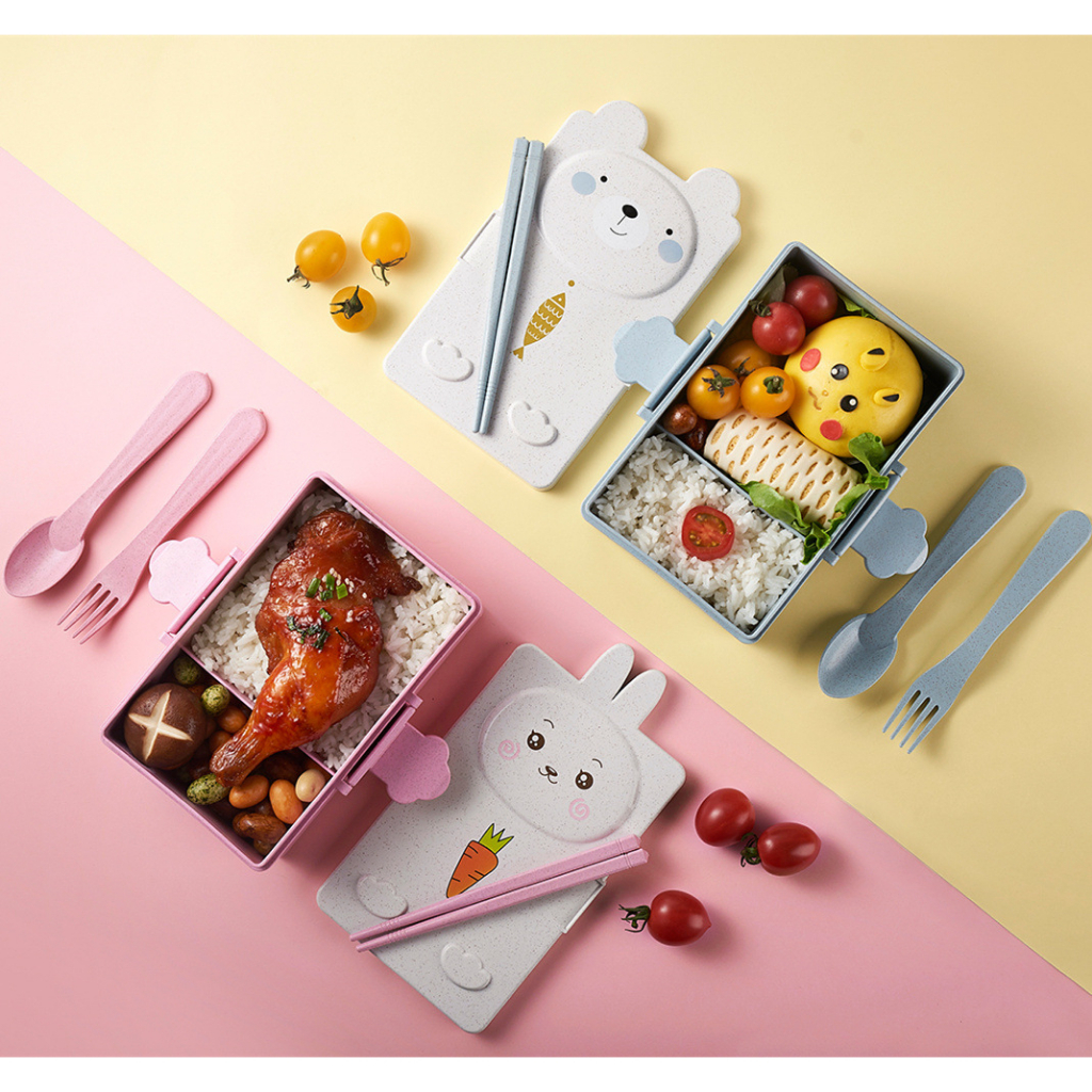 Lunch Box Kotak Makan Anak Kotak Bekal Sendok Garpu dan Sumpit Jerami Gandum 6209 KELINCI