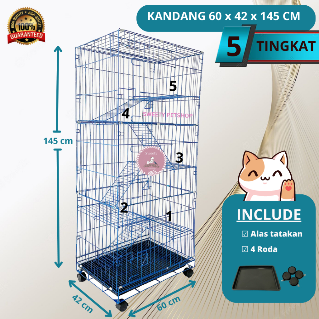 KANDANG KUCING 5 TINGKAT UKURAN 60X42X145 CM KANDANG LEBIH TINGGI DAN NYAMAN