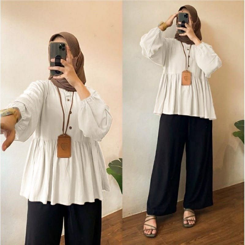 Atasan Wanita Shelvia Blouse Bahan  Krinkle Airflow Lengan Panjang Oversize