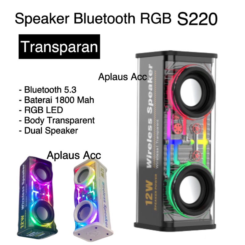 Speaker Bluetooth RGB Transparan Lenyes S220 Suara Mantap Super Bass