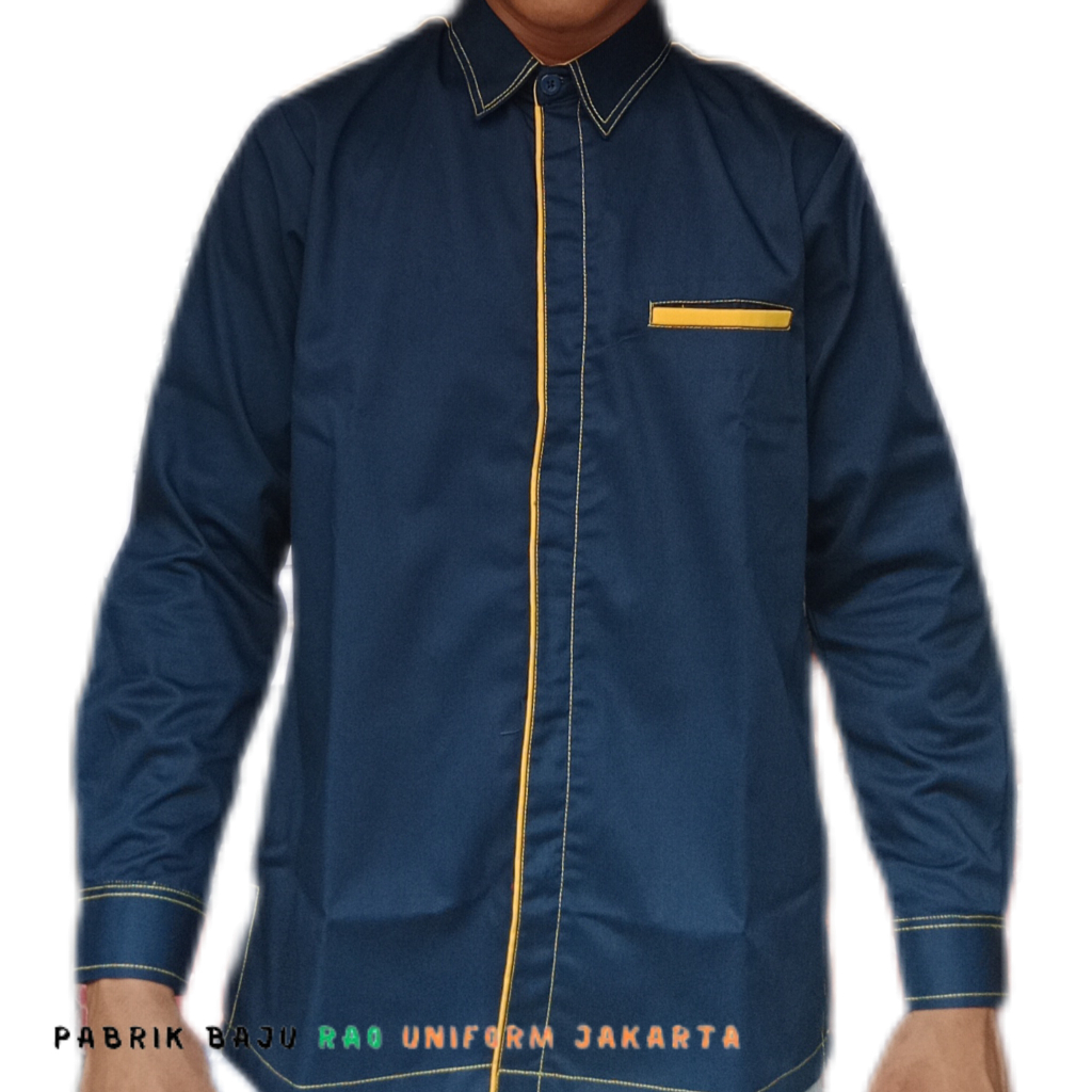 Baju Kemeja Lengan Panjang Pria/Seragam Kerja Kantoran/Baju Navy Lis Kuning Lengan Panjang