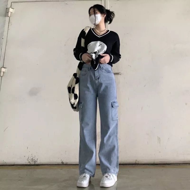 CELANA CARGO JEANS WANITA PREMIUM/CELANA CARGO JEANS