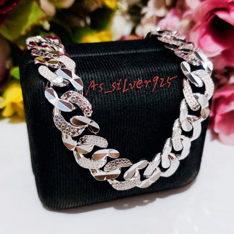 GELANG PERAK SISIK NAGA UKIR SUNTIK PADAT PRIA WANITA ASLI SILVER 925 LAPIS MAS PUTIH_GELANG TANGAN 