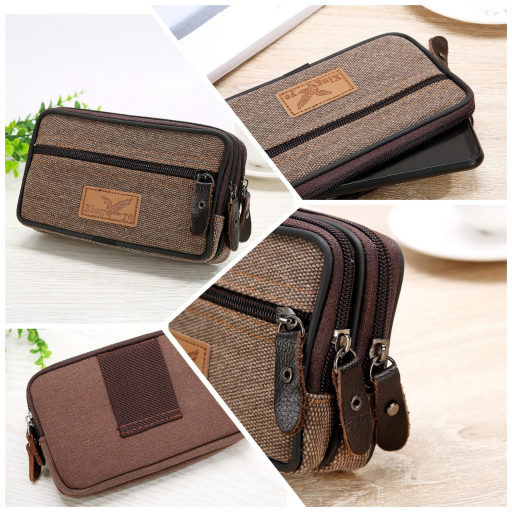 DOMPET HP POUCH PRIA PINGGANG IMPORT OXFORD COKLAT BRANDED PREMIUM LAKI SIMPLE PREMIUM WA738B7 MUAT HP COWOK KEREN MURAH ORIGINAL FASHION CASUAL QUALIZER