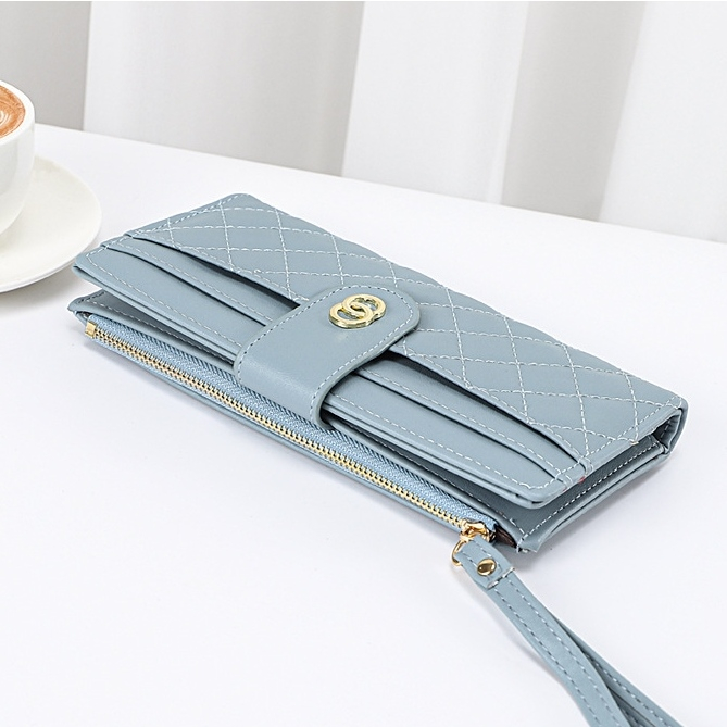 DOMPET LIPAT PANJANG WANITA IMPORT KULIT PREMIUM BIRU CHARLEMA WA737B2 KOREA SIMPLE BRANDED FASHION CEWEK KEKINAN LUCU RESLETING SLOT KARTU KOIN MURAH TERBARU REMAJA