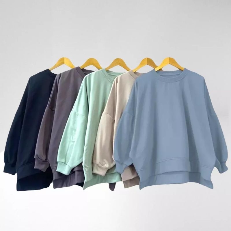AYA-005 Sweater Oversize Oblong Wanita XXXL Polos Switer Big Size Bahan Lembut Crewneck