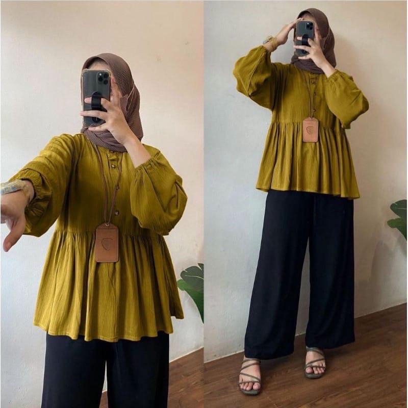 Atasan Wanita Shelvia Blouse Bahan  Krinkle Airflow Lengan Panjang Oversize