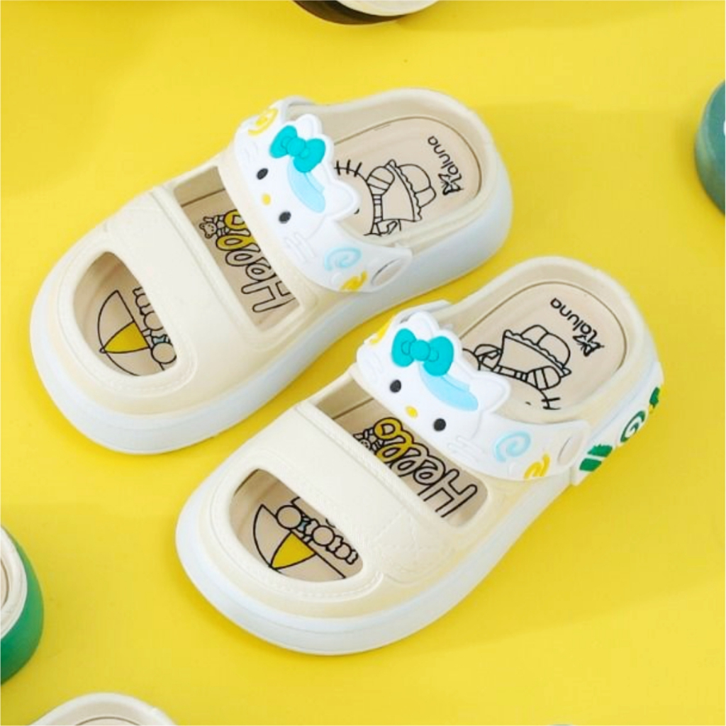 bora-bora  - Sandal Jelly Import Anak perempuan Selop tali belkang ban dua karakter kitty Terbaru 24-35