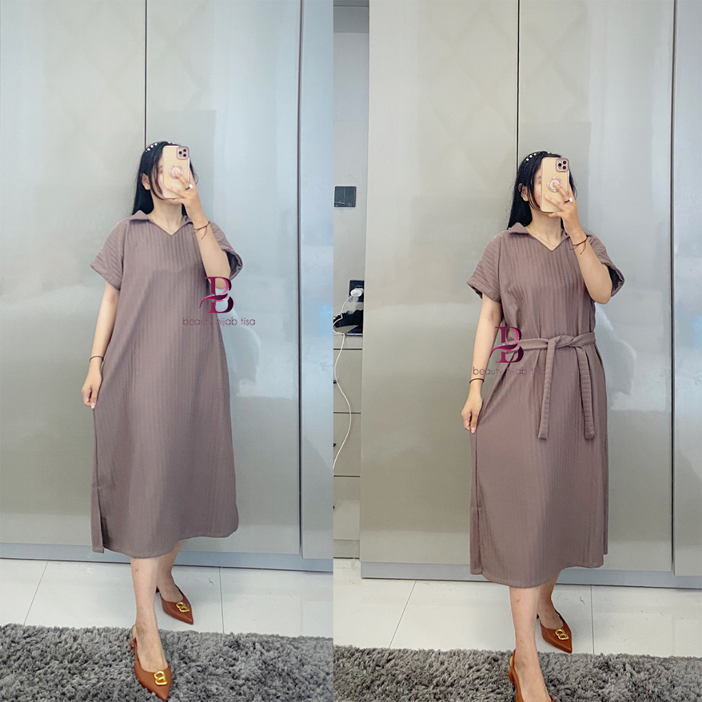 Dress Claudia korean style daster wanita terbaru kekinian simple elegan knite hornet beautyhijab