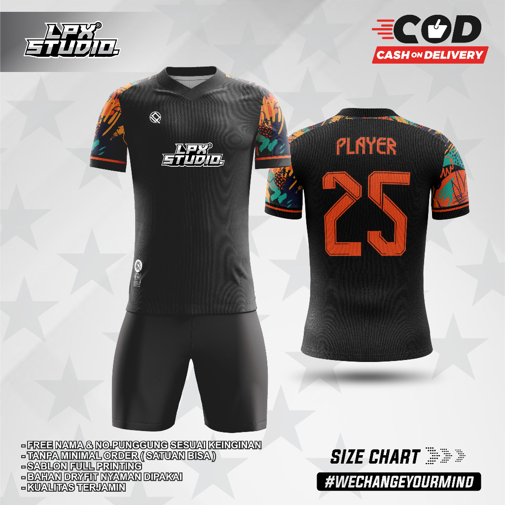 Jersey Futsal Black Orange Free Name Custom