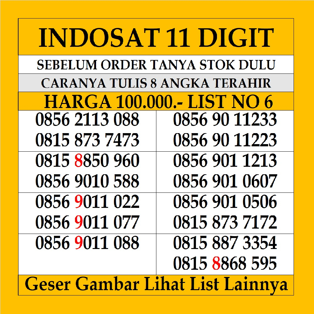 Nomor Cantik Indosat 4G LTE 11 Digit Kartu Perdana Prabayar Reguler Nomer Im3 ooredoo