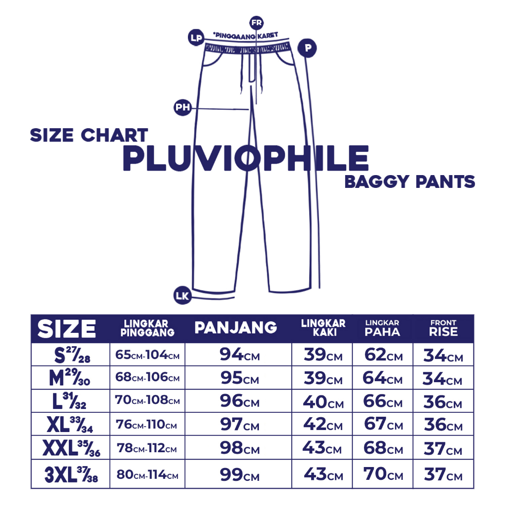 Pluviophile - Relaxed pants celana Baggy relaxed Gombrong Jeans karet Denim Blue Bleach