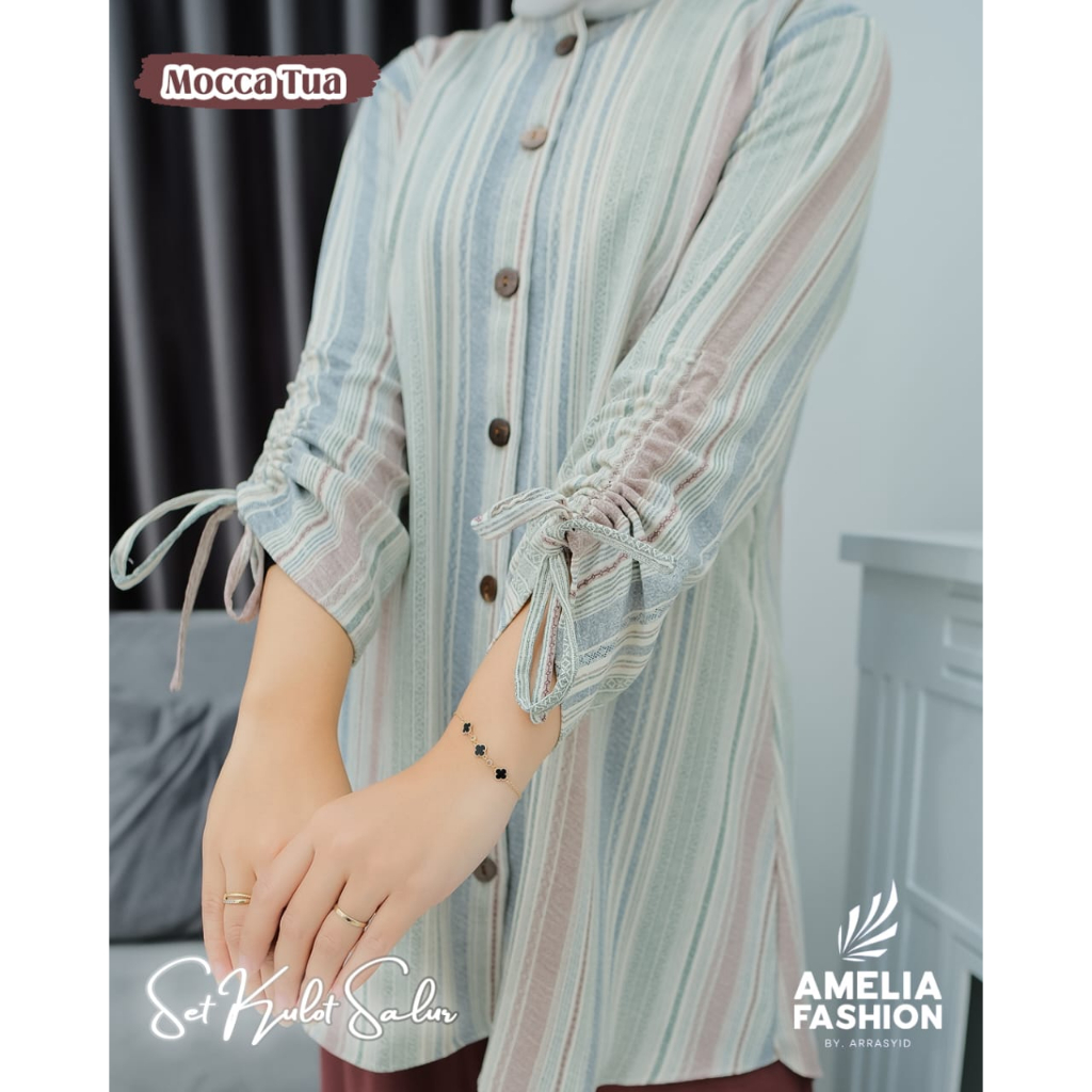 One Set Celana Kulot Aluna by Amelia setelan baju cringkle wanita model terbaru