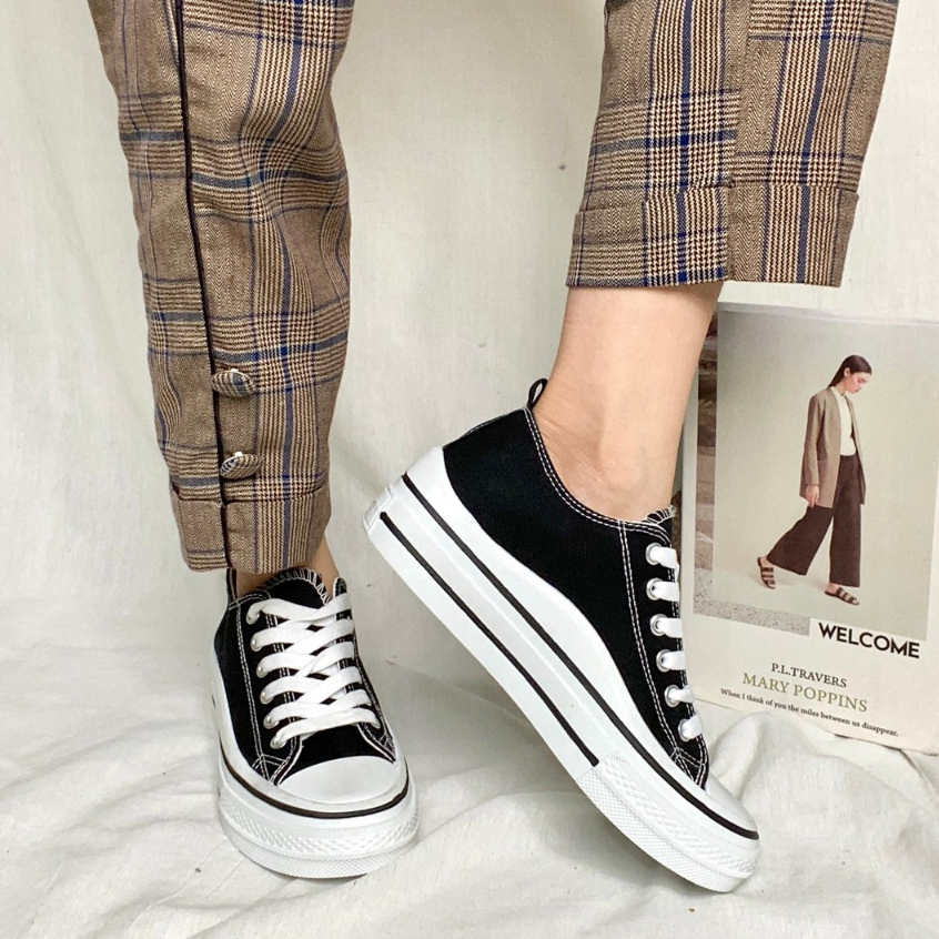 AVANCEID KOLEKSI CANVAS Sepatu Sneakers Wanita Sekolah Kerja Hitam Import