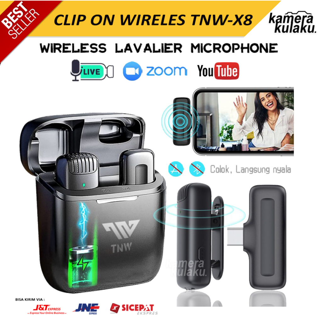 TNW X8 Nirkabel Lavalier Mikrofon Mini Microphones Mic Clip On dengan Penerima dan Charging case Kom