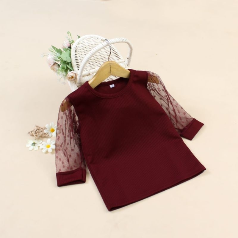 1-6 Tahun LISSA TOP | Atasan Lengan Panjang MANGO KNIT MIX TULLE POLCADOT