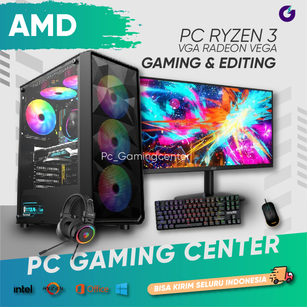 PC GAMING AMD RYZEN 3 FULLSET KOMPUTER RAKITAN GAMING EDITING MURAH LENGKAP MONITOR