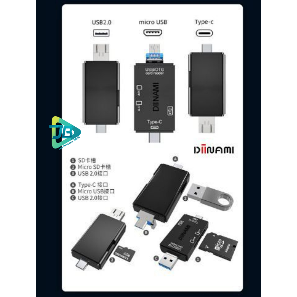 DIINAMI High Speed 6 in 1 OTG Card Reader USB 3.0 SD TF Micro SD Card Reader Type C Micro OTG Card Reader JB9020