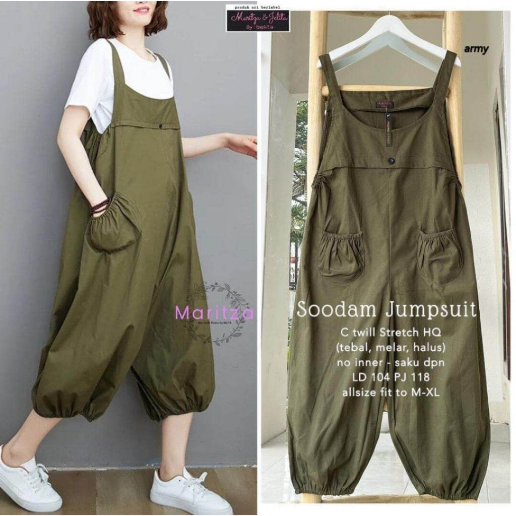 DS - Jiel Jumsuit Set Kaos Manset Katun Twill Stretch Tebal / Momo Overall Jiel Jumpsuit Baju Kodok / Soodam Jumpsuit / Alexia Jumpsuit  Bahan Cotton Twill Stretch Premium Gaya Wanita Korea