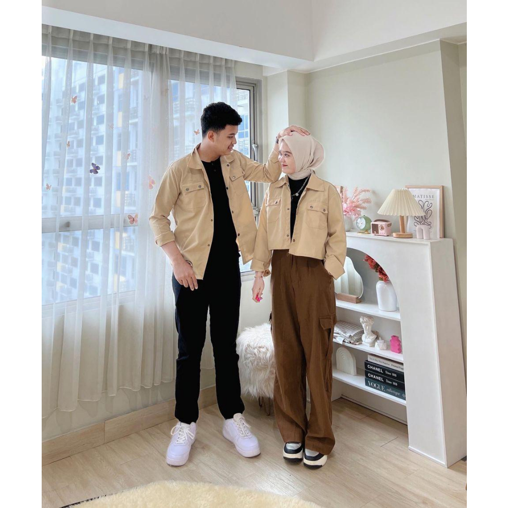 Himie Couple Set - Kemeja Kanvas Couple Sudah 2 Pcs - Baju Couple Pria Wanita Korean Style