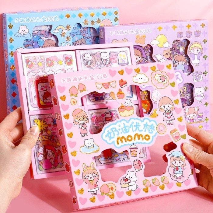 Sticker Waterproof Sticker Momo Dapat Box Isi 100 Lembar || Sticker Momo Cute Aesthetic Waterproof