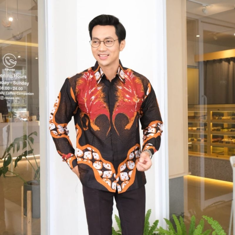 BATIK UWAIS Motif Bulu Kuduk Kemeja Baju Batik Pria Lengan Panjang Hem Atasan