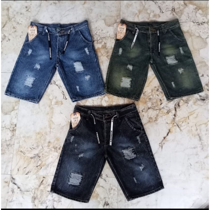 celana pendek jeans sobek pria~non street