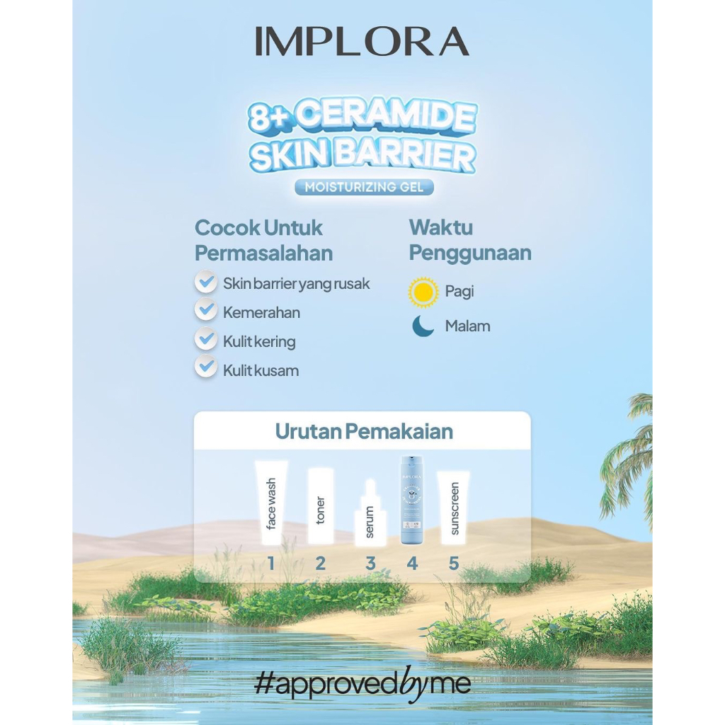 IMPLORA 8+ Ceramide Skin Barrier Moisturizing Gel Indonesia / Pelembab Wajah 50ml / For All Skin Type / Up To 72 Hours Hydration / 2% Niacinamide Hyaluronic Acid / Moizturizer Noda Flek Hitam Melembabkan Full Set Refill / Skincare Face Care Series / Cream