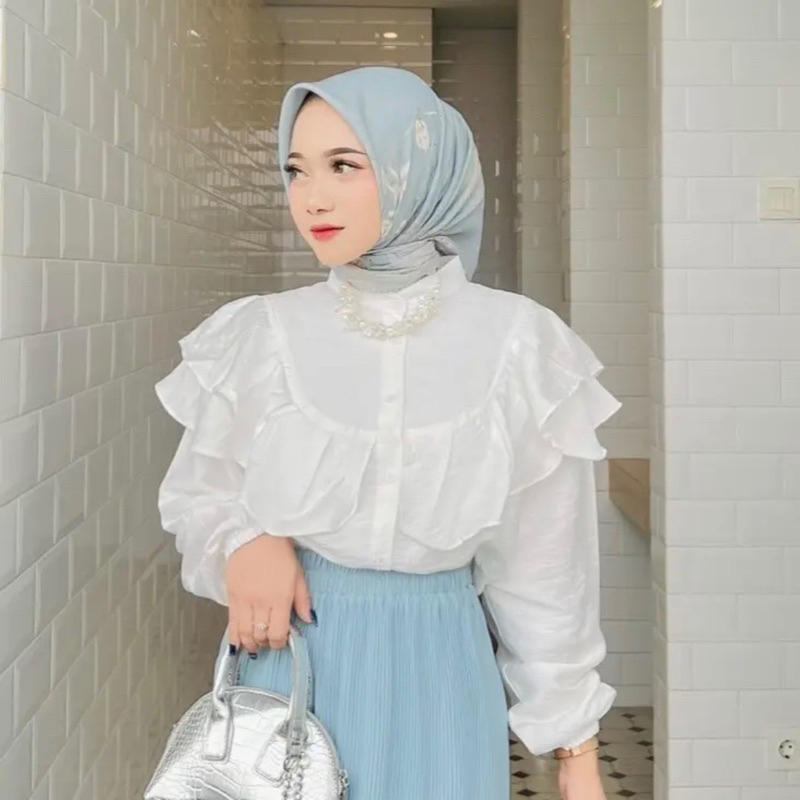 RAFELLA BLOUSE RUFFLE CRINKLE - Cirebon Cloth | KEMEJA CRINKLE | KEMEJA RUFFLE | KEMEJA WANITA