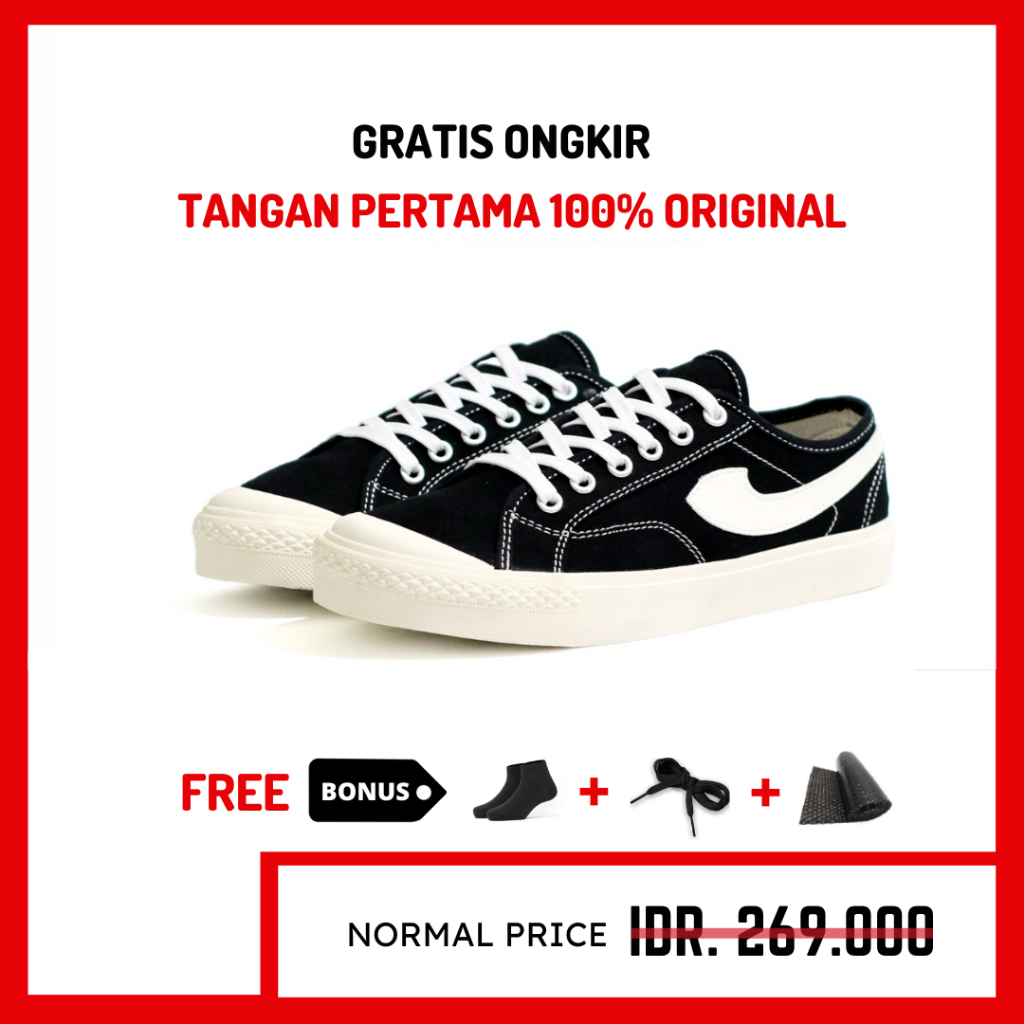 ORIGINAL - Sepatu Brand Lokal Kasual Pria Wanita No Brand Black White Low Not Sneakers Compass Gazelle Hitam Putih