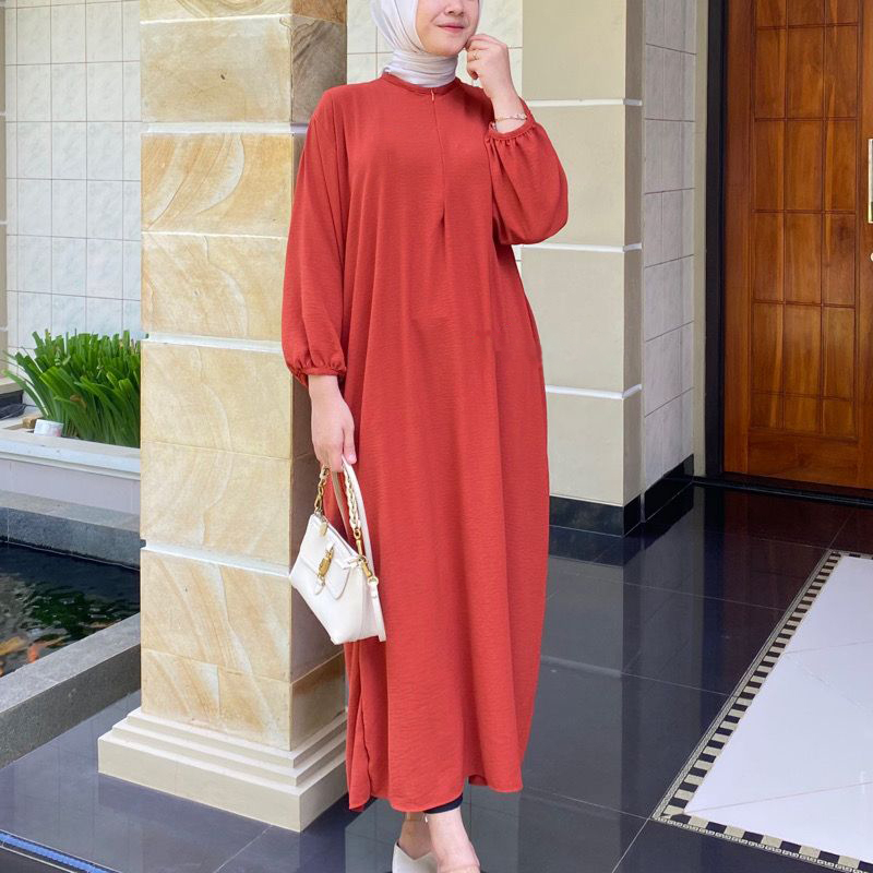 MIDI DRESS LENGAN 3/4 LENGAN BALON KARET JUMBO LD 120 BUSUI FRINDLY