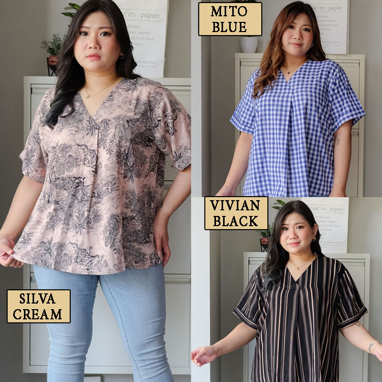 BIGCLO - (COD) LD 126cm Kaos V-Neck Wanita Jumbo Basic Polos Baju Atasan Vneck Cewek Big Size