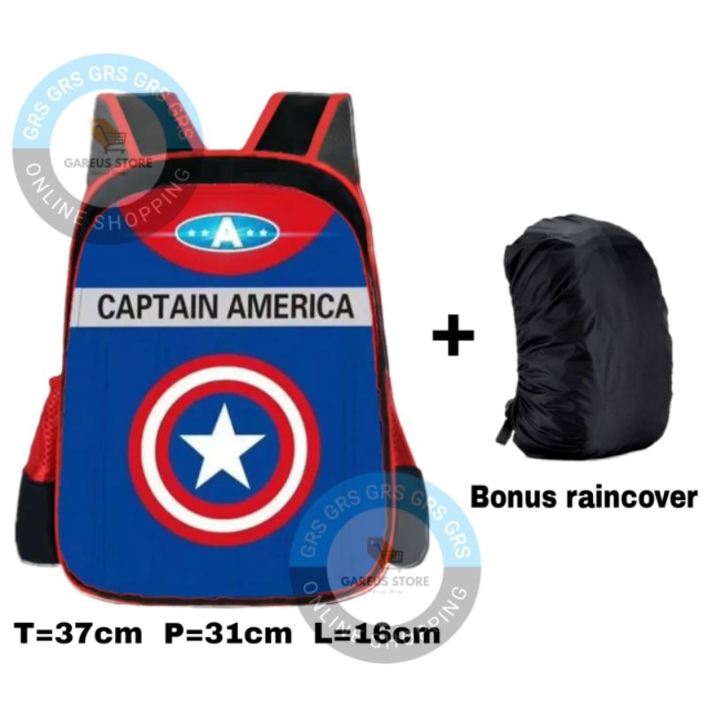 TAS SEKOLAH ANAK LAKI LAKI TK-SD KARAKTER CAPTAIN AMERIKA TAS RANSEL SEKOLAH ANAK LAKI NYALA TIMBUL